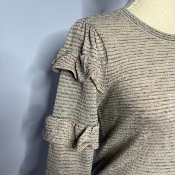 Rebecca Taylor Striped Ruffle Crew Neck Sweater Blue Pink Long Sleeve Size M - Picture 4 of 11